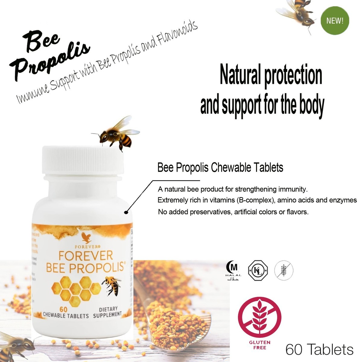 Forever Bee Propolis 60-Tablets Rich in Vitamins (B-complex