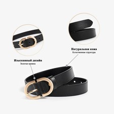 Genuine Cow Leather Metal Oval Buckle Retro Simple Solid Women's Jeans Waistband