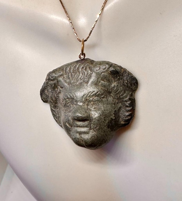Ancient Roman Bronze Head of Medusa Serpent Pendant Necklace 2nd Century AD 14K