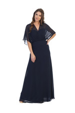 V-neck Long Formal Pleated Chiffon Evening Dress Layered Pleated Lace Ball Gown