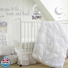 Levtex Baby - Willow Crib Bed Set - Baby Nursery Set - White - Soft Rosette P