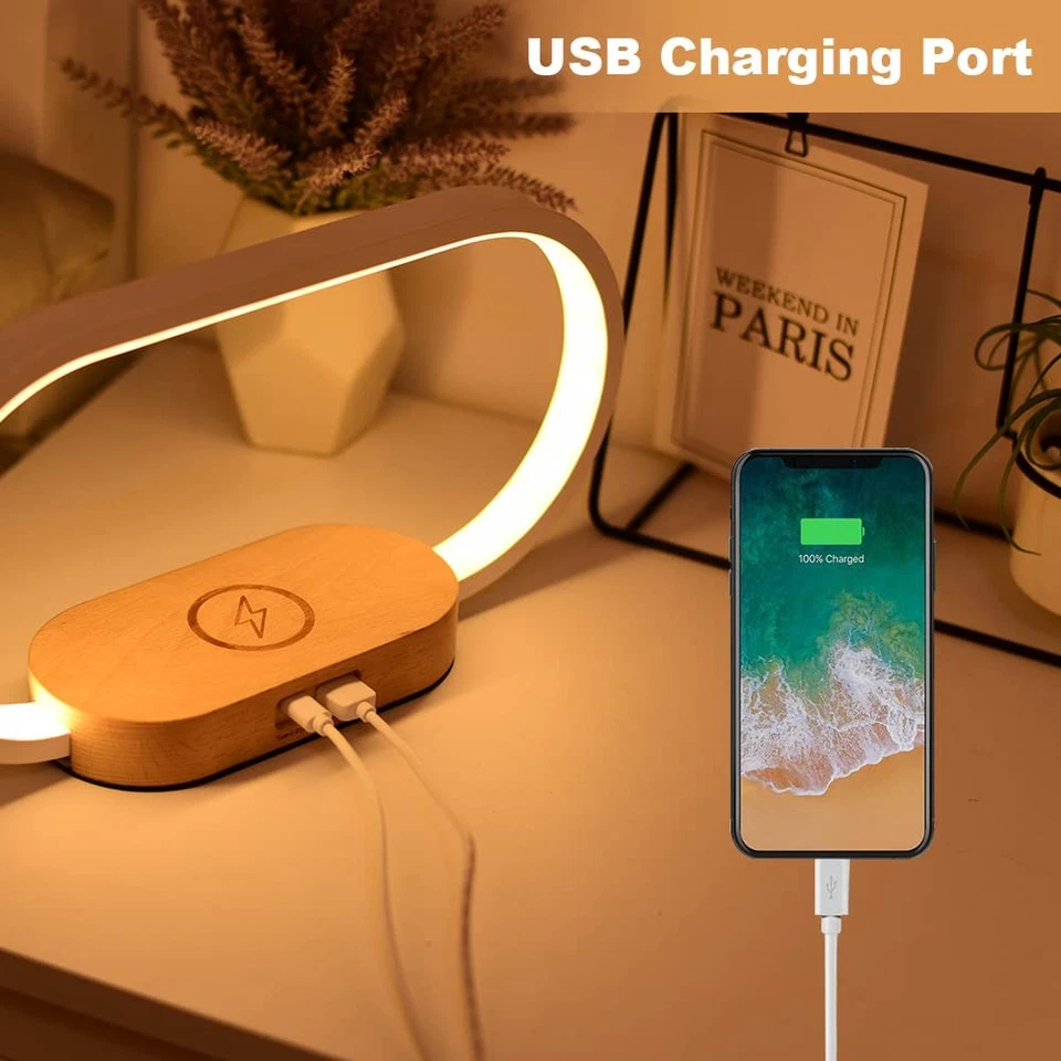 Wireless Charging Bedside Lamp with USB Charging Port,Premium Wooden Nightsta... - Image 3 of 4