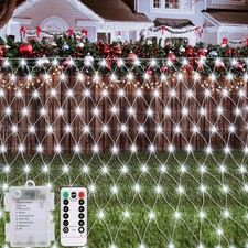 Cool White Christmas Net Lights Battery Operated with Remote Timer 5 x 5Ft 100