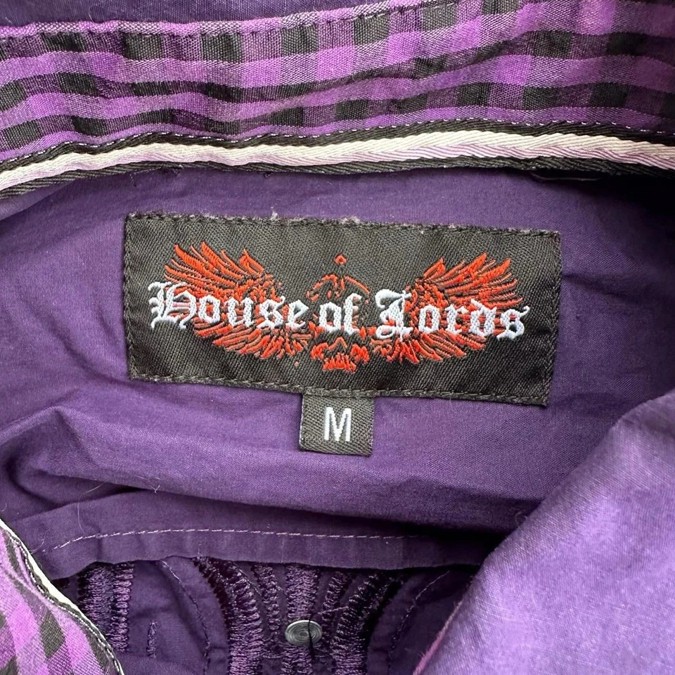 Y2K House Of Lords Grunge Emo 长袖纽扣衬衫交叉尺寸 S 紫色 — 第 4/4 张图片
