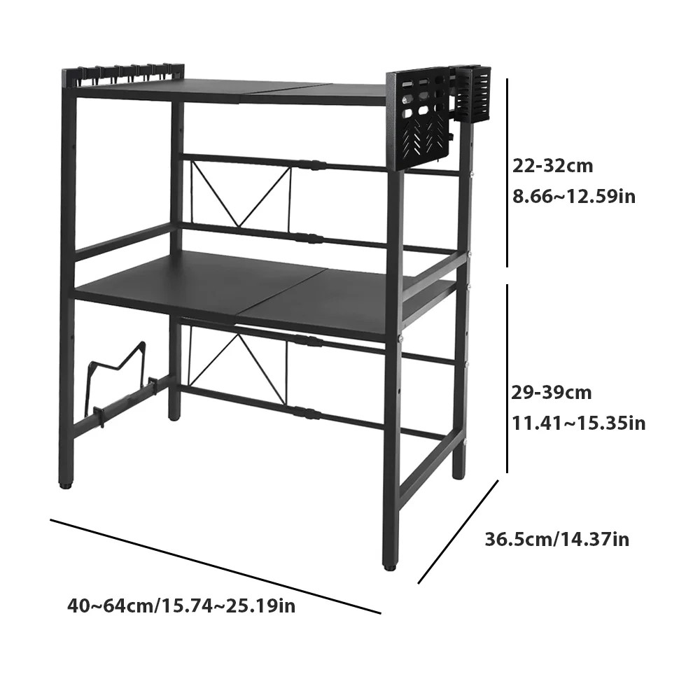 Microwave Oven Shelf Rack 2 Tier Kitchen Storage Stand Organiser with Hooks