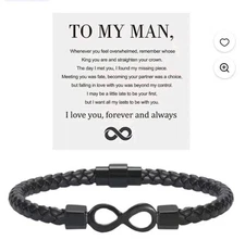 To My Man, Infinity Leather Bracelet Husband Gifts from Wife I Love You Forever