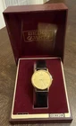 Vintage Seiko Quartz Gold Tone Men’s Watch With Black Band. SCM026J With Box New