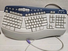 Vintage Microsoft Natural MultiMedia Keyboard 1.0A Ergonomic PS/2 WHT/BLU RT9470