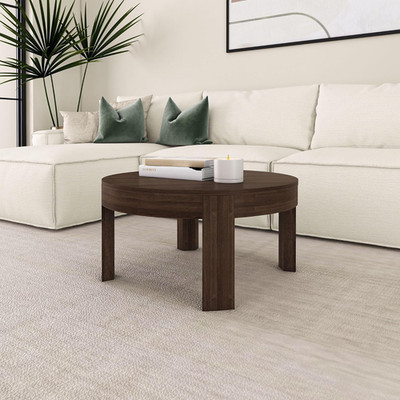 Modern 30'' Round Walnut Coffee Table for Small Spaces - Stylish Living Room Cent
