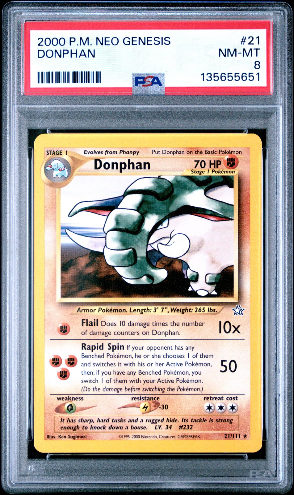 2000 POKEMON NEO GENESIS #21 DONPHAN PSA 8