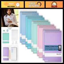 Spiral Steno Pads 6x9 - 10 Pack, Gregg Ruled, 80 Sheets, Assorted Pastel Covers