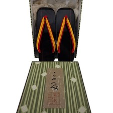 Japanese Geta Sandals Lacquered Wood Plaid 9 in Toe to Heel "6 1/2" NEW Platform