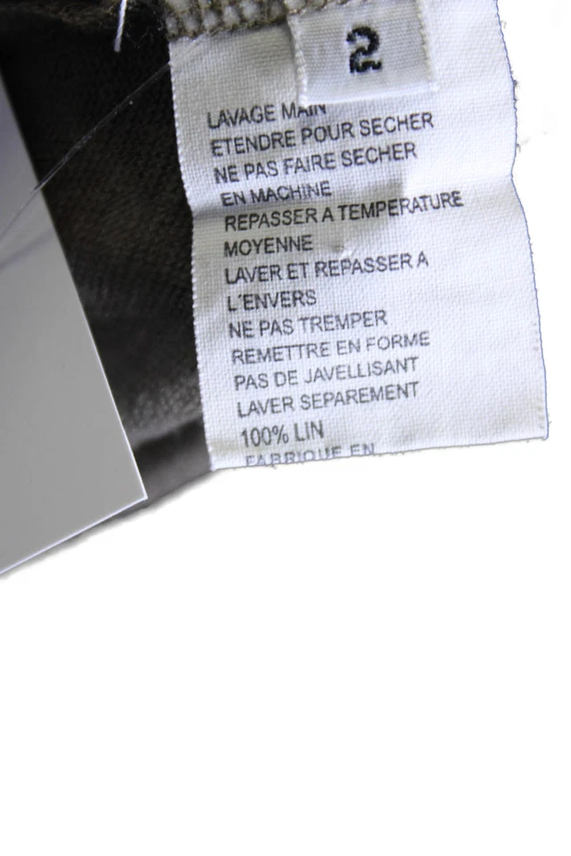 Majestic Paris Womens Linen Short Sleeve Henley Button Up Top Green Size 2 - Image 4 of 4