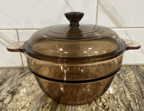 Vision Corning Ware France V-20-B Amber Double Boiler Insert With Pyrex Lid