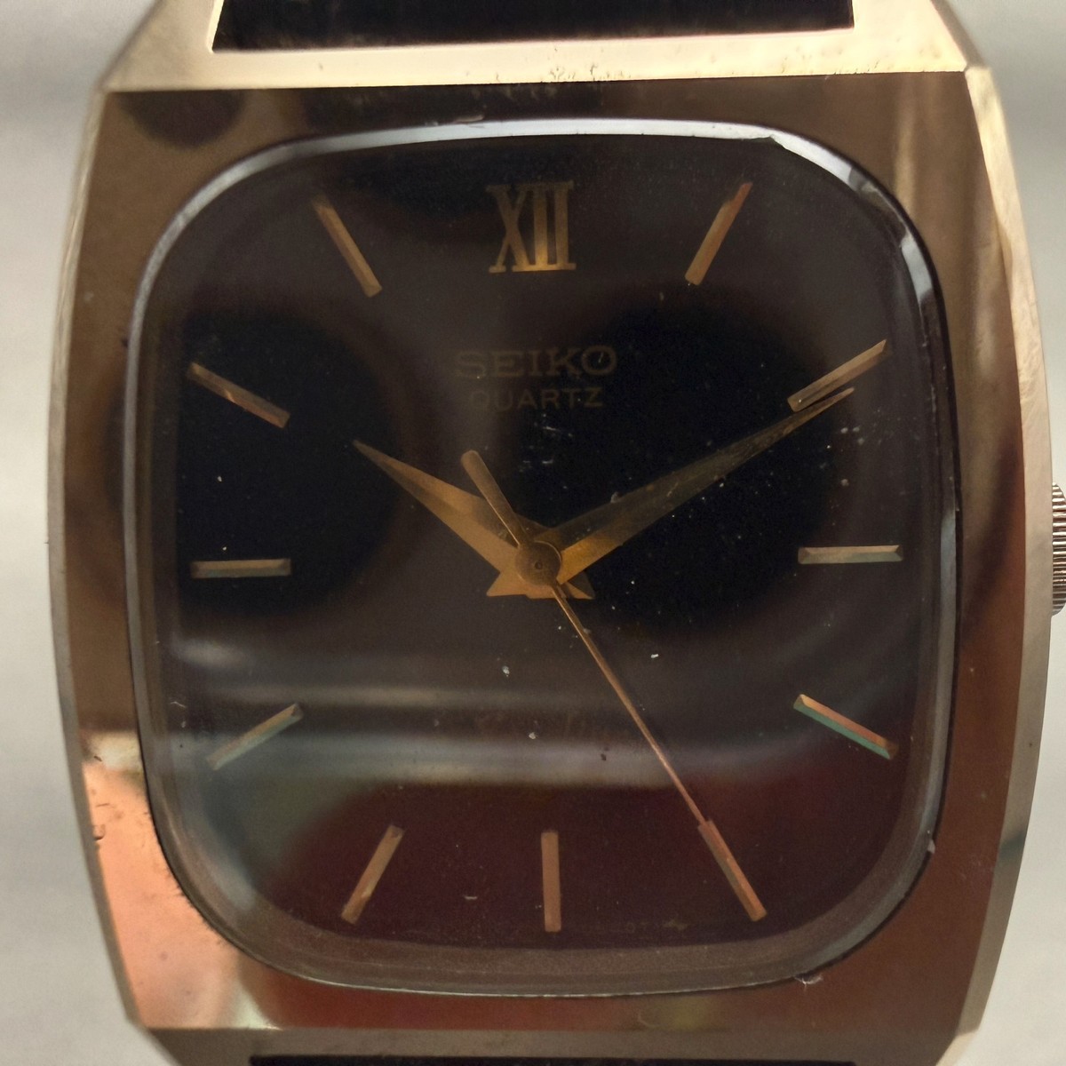 Seiko Exceline Watch Men 24mm Black Dial Gold Tone Rectangle 1421