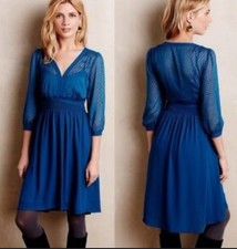 HD Paris Anthropologie Women’s Celeste Blue Goddess Dress Sheer Sleeves Size 2