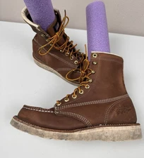 Vintage Field N Forest Brown Leather Moc Toe Work Boots Mens 6.5 Workwear Vibram