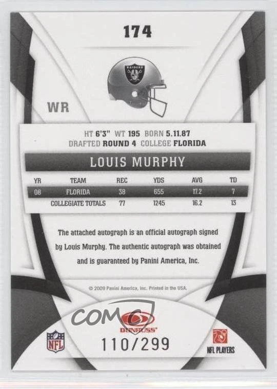 2009 Certified New Generation /299 Louis Murphy #174 Rookie Auto RC - Image 2 of 2