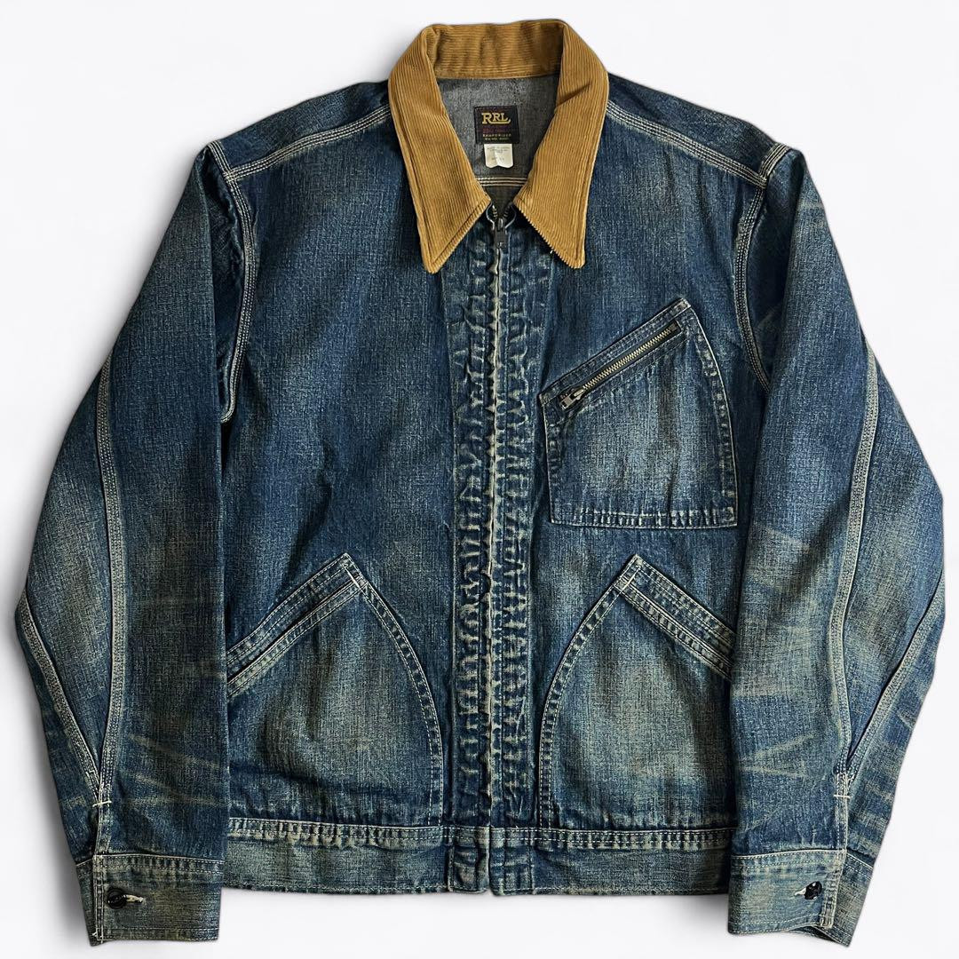 RRL Denim Jacket 91-B Corduroy Collar Vintage Style S Size RRL Denim Jacket 91-B Corduroy Collar Vintage Style S Size