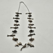 Vtg NATIVE AMERICAN Zuni Or Navajo STERLING SILVER 21 Pc FETISH ANIMAL NECKLACE