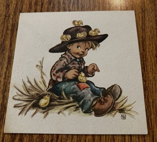 Vintage Used Ars Sacra Easter Greeting Card Boy w Chicks