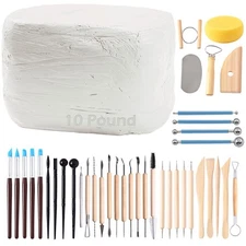 Natural Air-Dry Clay, Pottery Clay10LBs with 40 Pcs Pottery Tools Clay Sculpt...