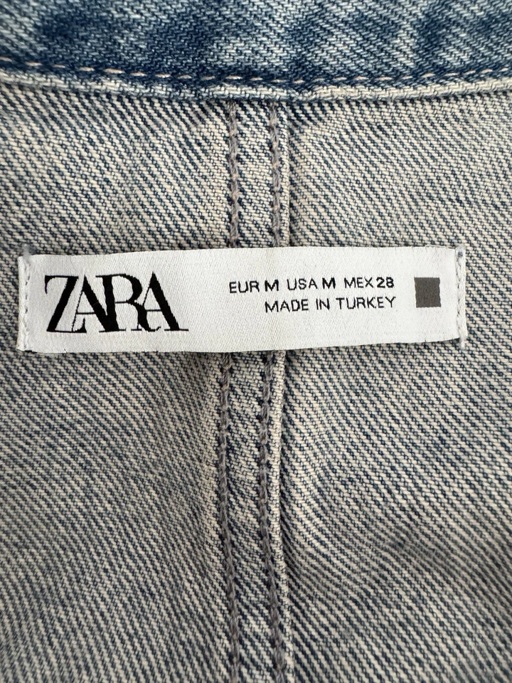 ZARA Women Blue Denim Buttons Stone Wash Pockets Long Sleeve Mini Dress (MEDIUM) - Image 2 of 4