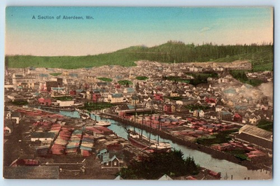 #ad #ad c1910 Aberdeen Washington WA Vintage Postcard Section Aerial View Houses Ships $19.47