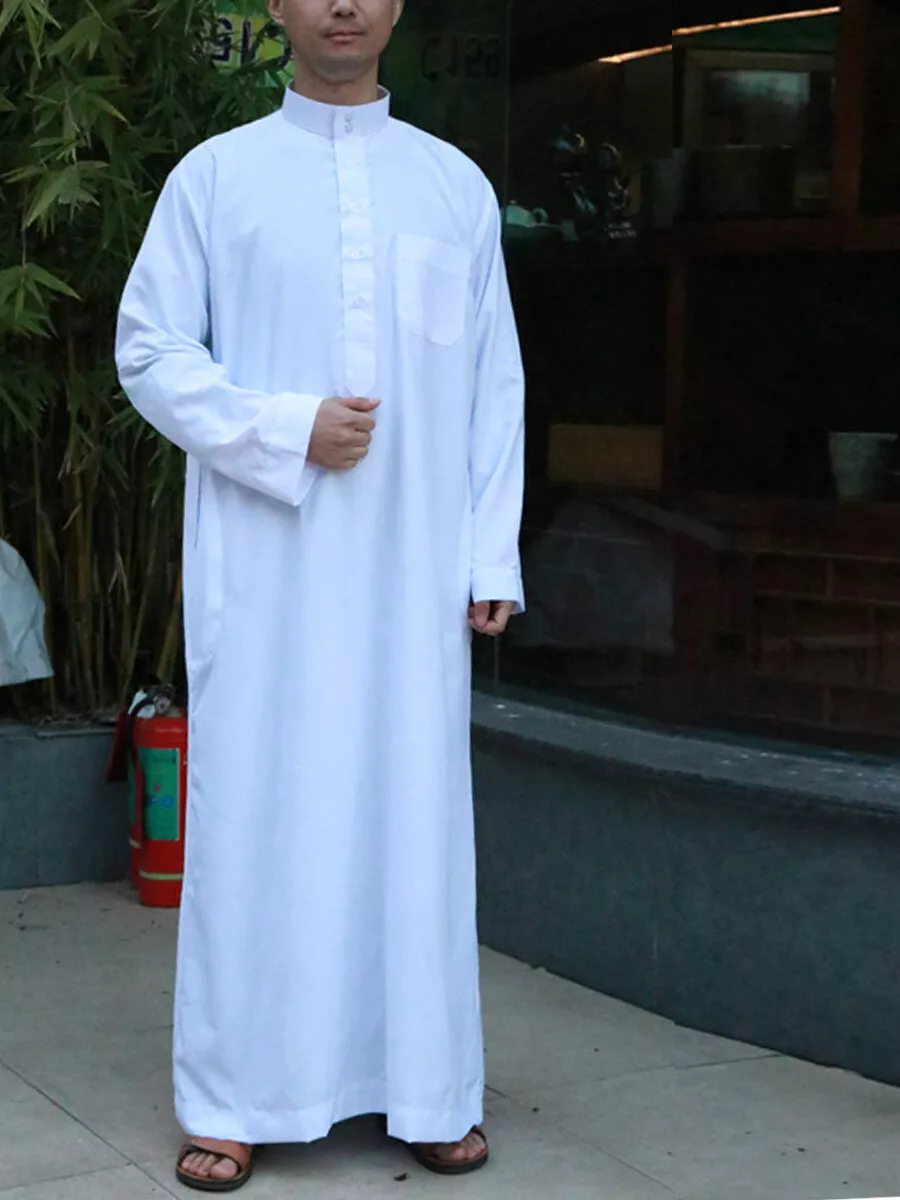 Ramadan Muslim Men White Dishdasha Robe Arab Loose Dress Pakistan Kaftan  Thobe