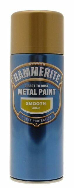 Metal Spray Paint - Hammerite Direct to Rust Aerosol Smooth Finish Gold 400ml