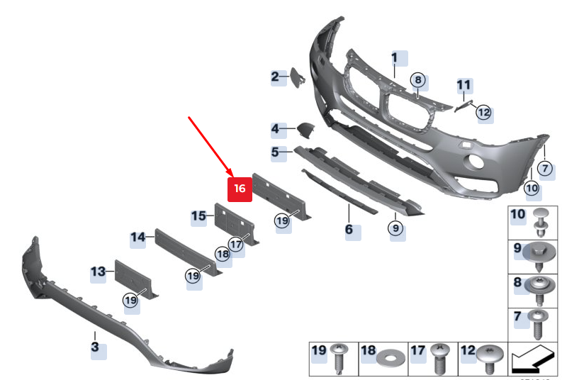 Support de plaque d'immatriculation pour pare-chocs avant BMW X3 F25 51117347973