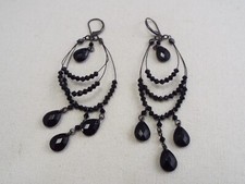 Black Bead Chandelier Pierced Earrings D74 