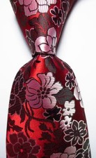 New Classic Floral Red White Black JACQUARD WOVEN Silk Men's Tie Necktie