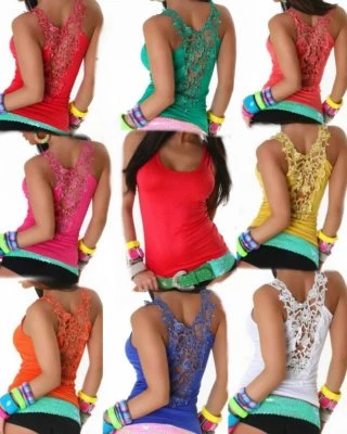 Sexy Miss Women Trendy Top Back Lace Embroidery Ringer U Top XS S Freesize - Image 1 of 4