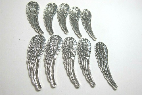 Lot of 10 Pewter Angel Wings Focal Pendants 52x11mm Leadfree Silvertone USA - Picture 4 of 4