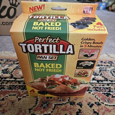 Perfect Tortilla Pan Set 4 Non Stick Pans Baked Not Fried Taco Salad Bowl Shells