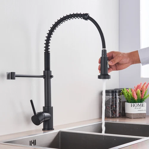 Matt Black Monobloc Kitchen Sink Mixer Tap with Pull Out Hose Spray Single Lever - Picture 11 of 17