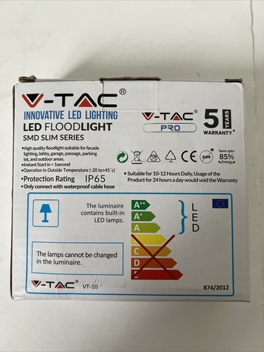 V-TAC PRO VT10 425 SMD Samsung Chip Proiettore LED 10W Nero 4000K Esterno IP65 - Foto 2 di 5