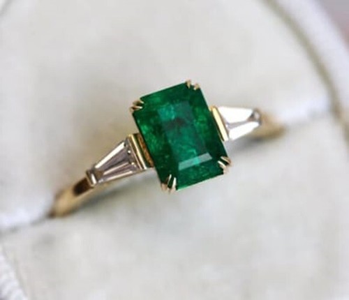 Art Deco Antique 3.60 Ct Green Emerald Vintage Wedding Ring 14K Yellow Gold FN - Picture 4 of 8