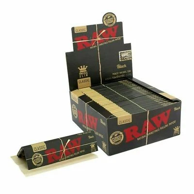 FULL BOX RAW BLACK CLASSIC KING SIZE Slim Smoking Cigarette Rolling Papers