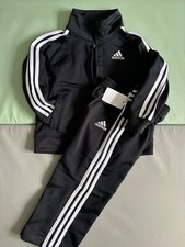 New ADIDAS Boys 2 Pc Black Tracksuit Track Suit Jacket Pants Baby 12 Months NWT