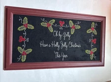 Primitive Sign Embroidered Holly Jolly Christmas Rustic Cabin Cottage Decor