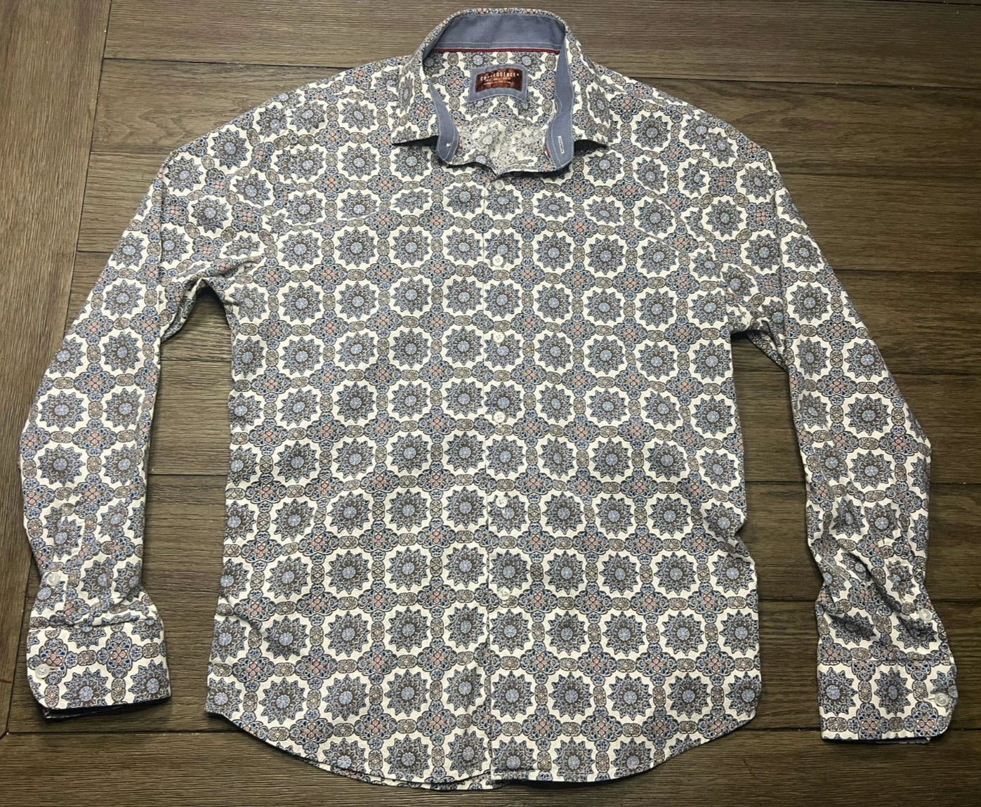 Consequence Button Up Shirt Mens Size L Floral Long Sleeve Stretch Spandex
