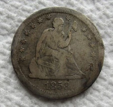 1858-S  Seated Liberty Quarter Rare Key Date San Francisco F / VF Detail Cleaned