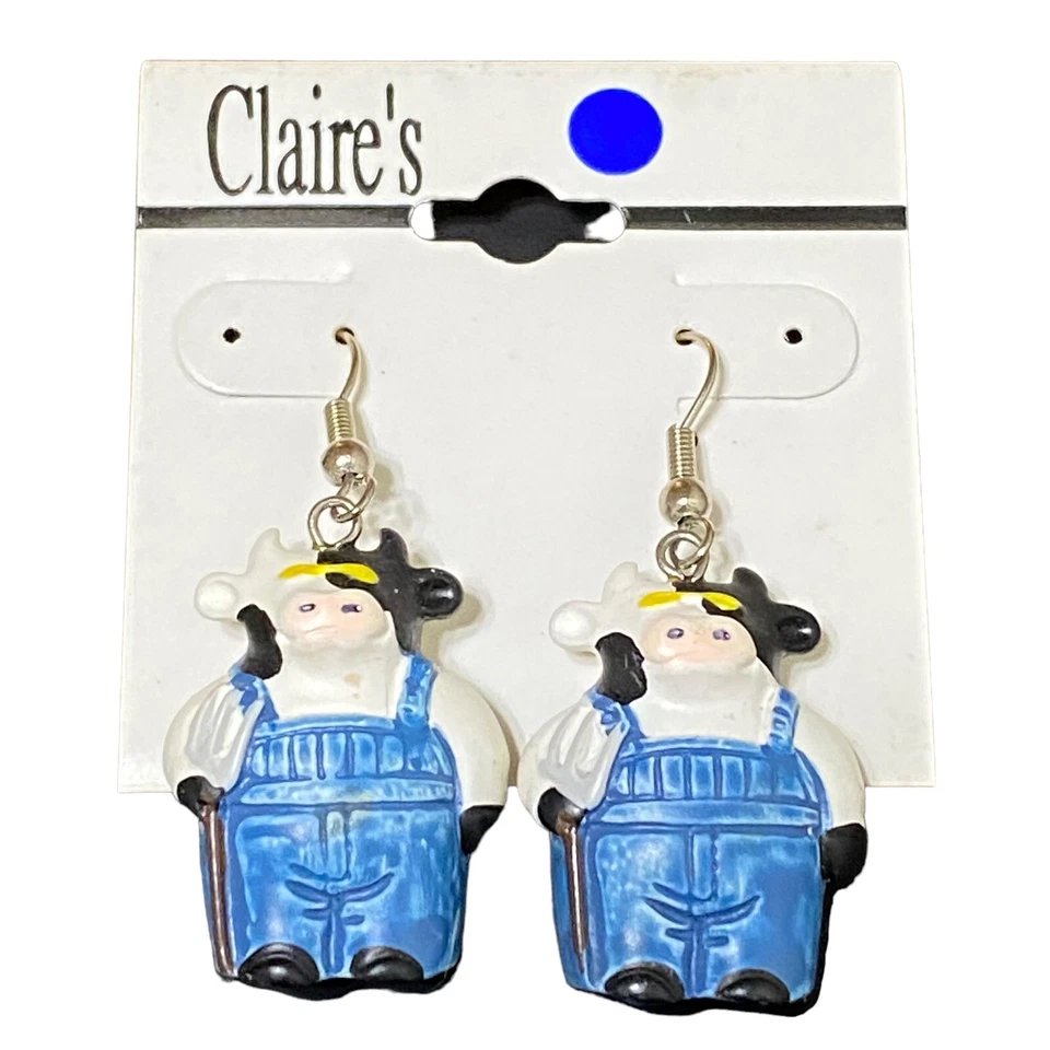 "Pendientes vintage años 90 Claire's Cow Farmer Country Western Kitsch 1,5""" Foto 2 de 3