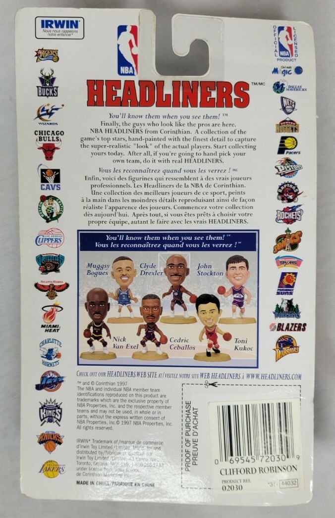 NBA HEADLINERS, TRAIL BLAZERS- CLIFFORD ROBINSON, 3 INCH