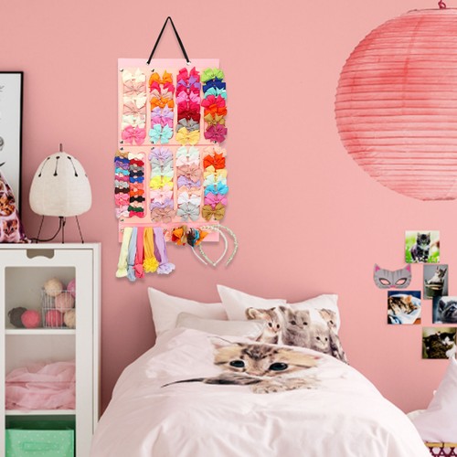 Hair Bow Holder Organizer For Girls Hair Bow Organizer Display Hanging Pink Felt - Picture 6 of 8