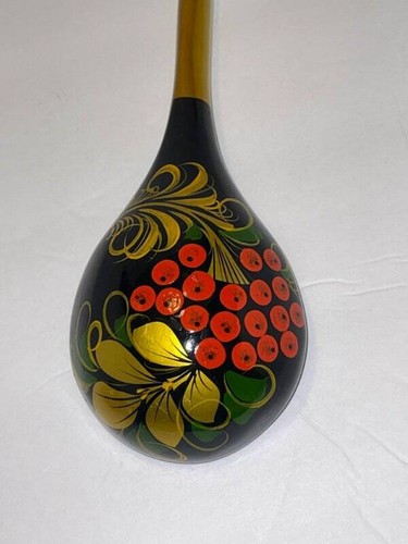 Vintage Russian Folk Art Painted Serving Spoon Ladle Khokhloma Collectible Spoon - Picture 2 of 5