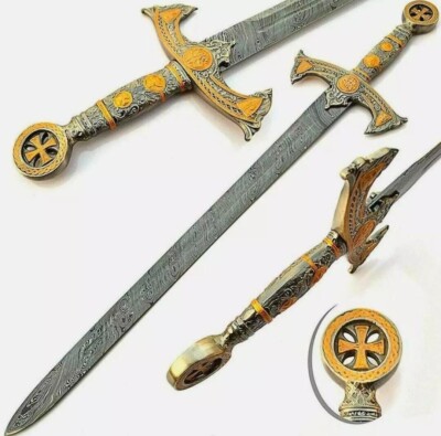 AWESOME HANDMADE MEDIEVAL DAMASCUS STEEL SWORD, SHARP BLADE AND STEEL HANDLE