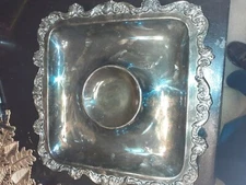 Old English Silverplate Footed Chip And Dip Tray By Poole 5039 14X14